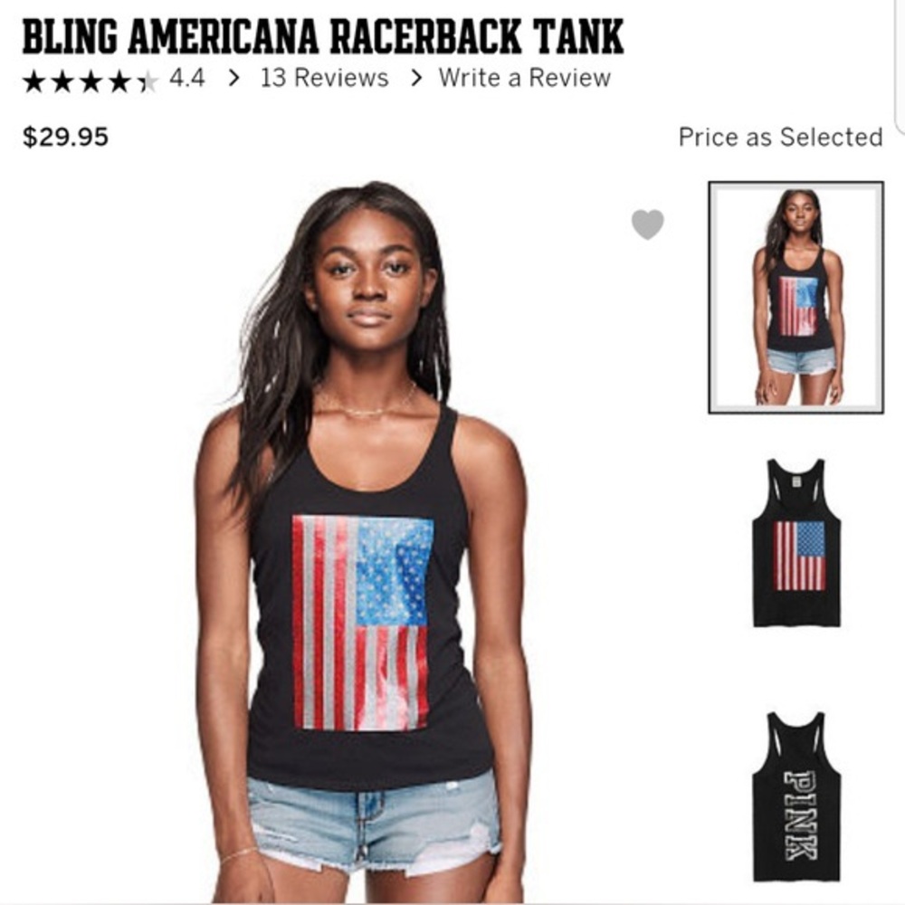 Victoria’s Secret PINK black Bling Americana Racerback Tank - XS